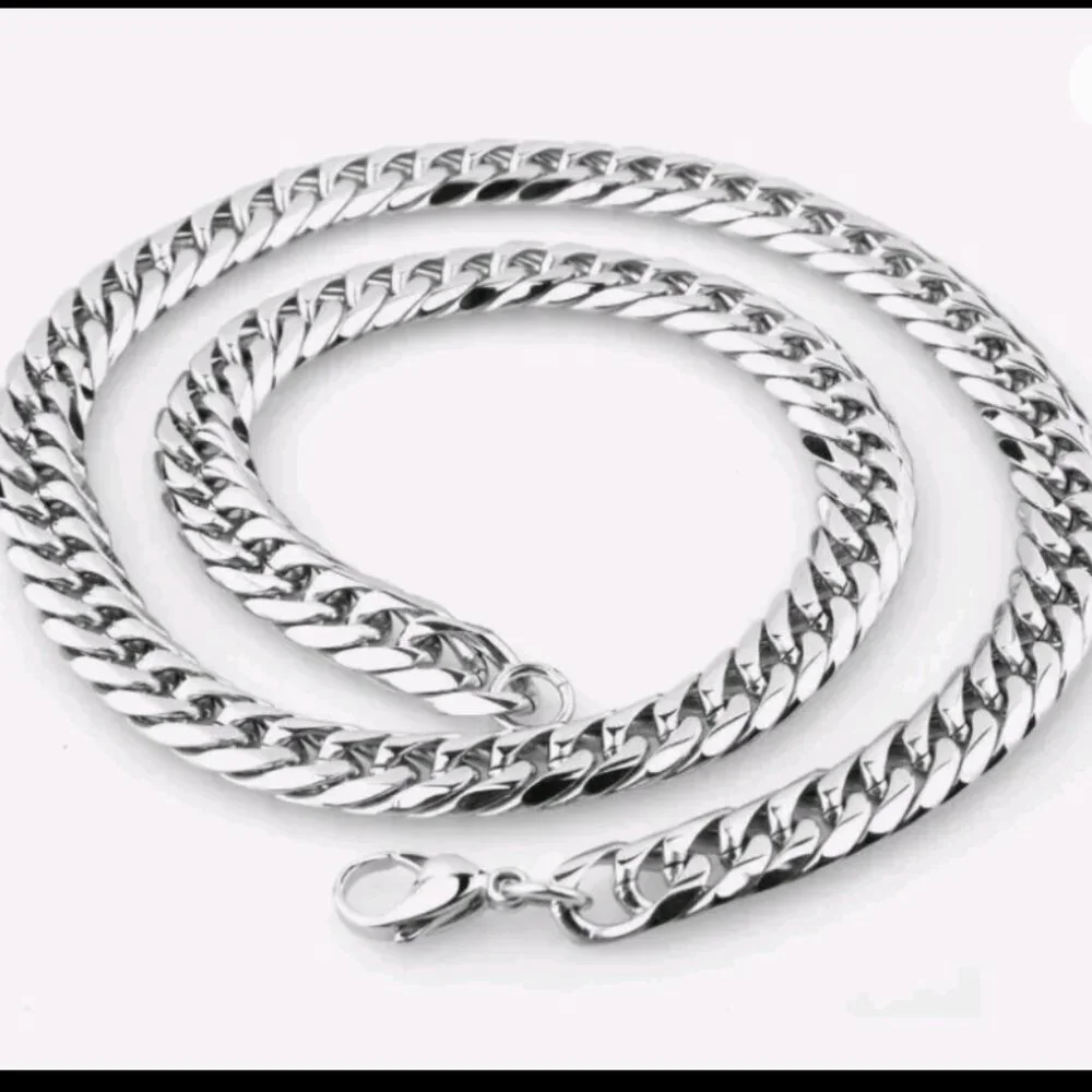 New Silver Plated Thick Heavy Stainless Steel Miami Cuban Link Chain Necklace